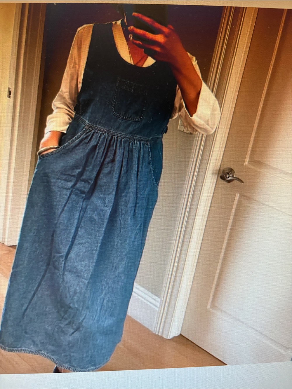 Vintage Erika & co Denim Pinafore Maxi Dress - Blue